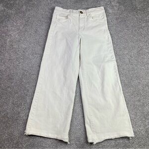 Loft Jeans Women's 24 Cream Wide Leg Crop Mid-Rise Frayed Hem Summer